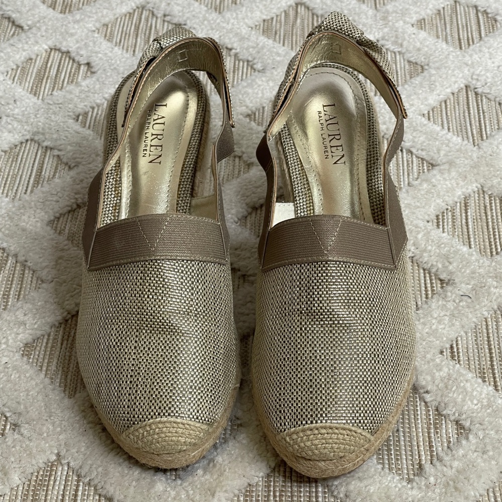 Ralph Lauren Helma Metallic Espadrille Silver Beige Size 10 - Picture 4 of 6